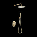 Luzi Doucheset inbouw met box thermostaat, muurbevestiging / douchekop 25 cm rond Goud Geborsteld met geribbeld knop