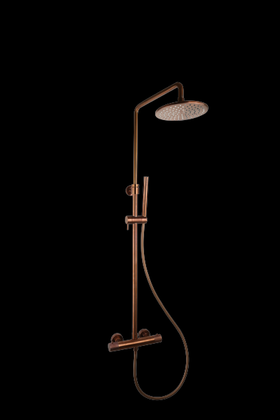 Luzi Doucheset Thermostatisch (in Hoogte Verstelbaar) Rond Brons met Geribbeld Knop Douchekop 30 cm