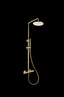 Luzi Doucheset thermostatisch (in hoogte verstelbaar) rond Goud Geborsteld met geribbeld knop douchekop 25 cm