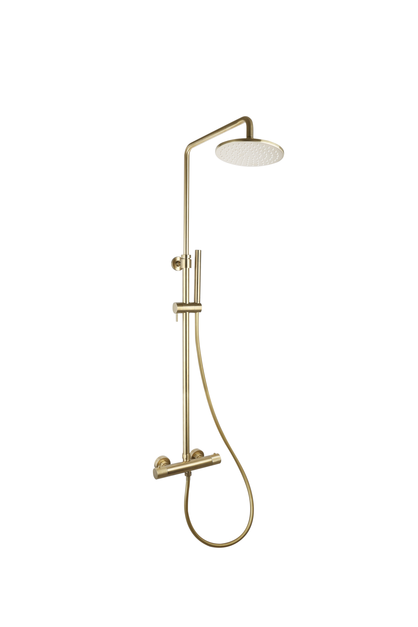 Luzi Doucheset Thermostatisch (in Hoogte Verstelbaar) Rond Goud Geborsteldt met Geribbeld Knop