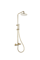 Luzi Doucheset thermostatisch (in hoogte verstelbaar) rond Goud Geborsteldt met geribbeld knop