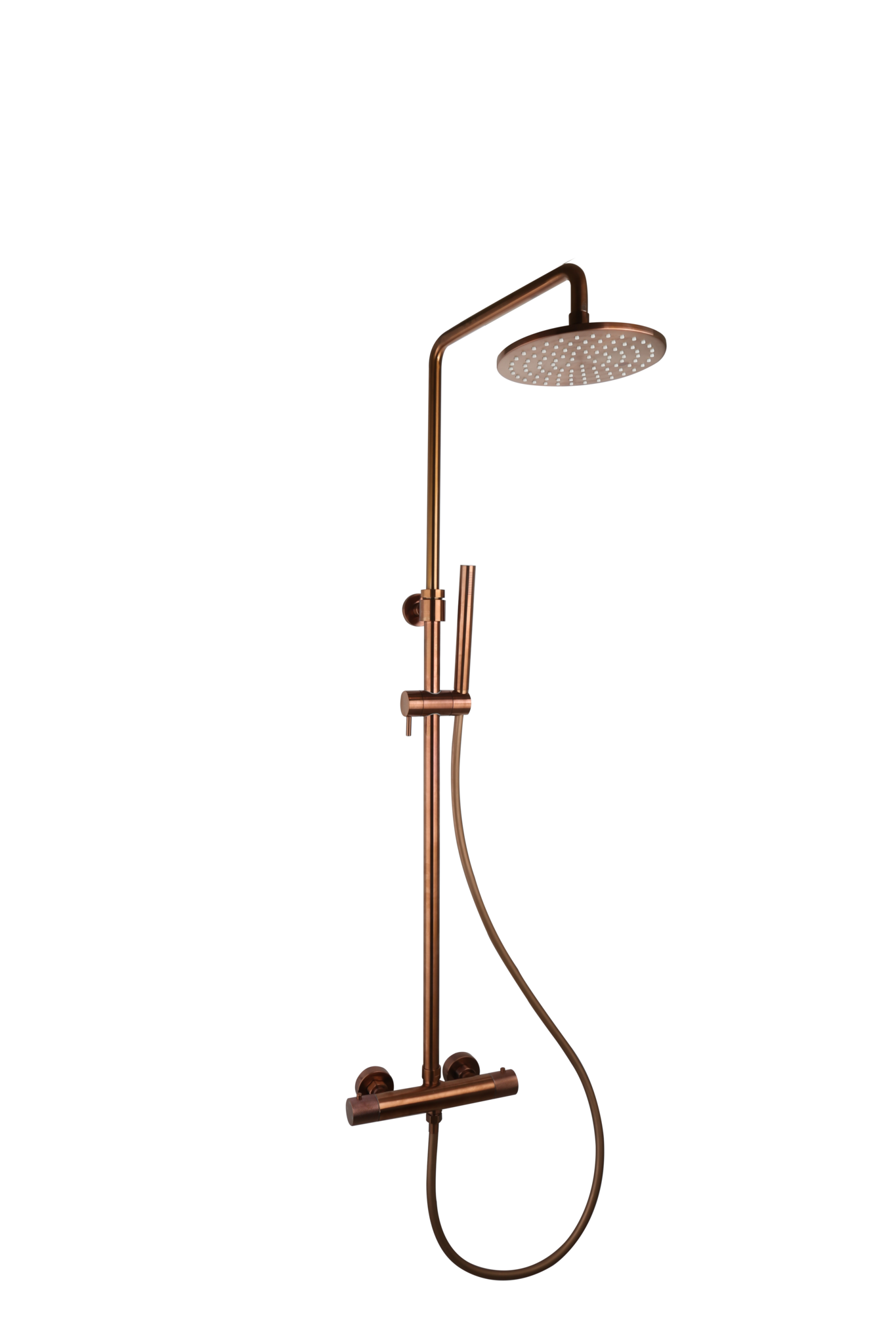 Luzi Doucheset Thermostatisch (in Hoogte Verstelbaar) Rond Brons met Geribbeld Knop Douchekop 30 cm