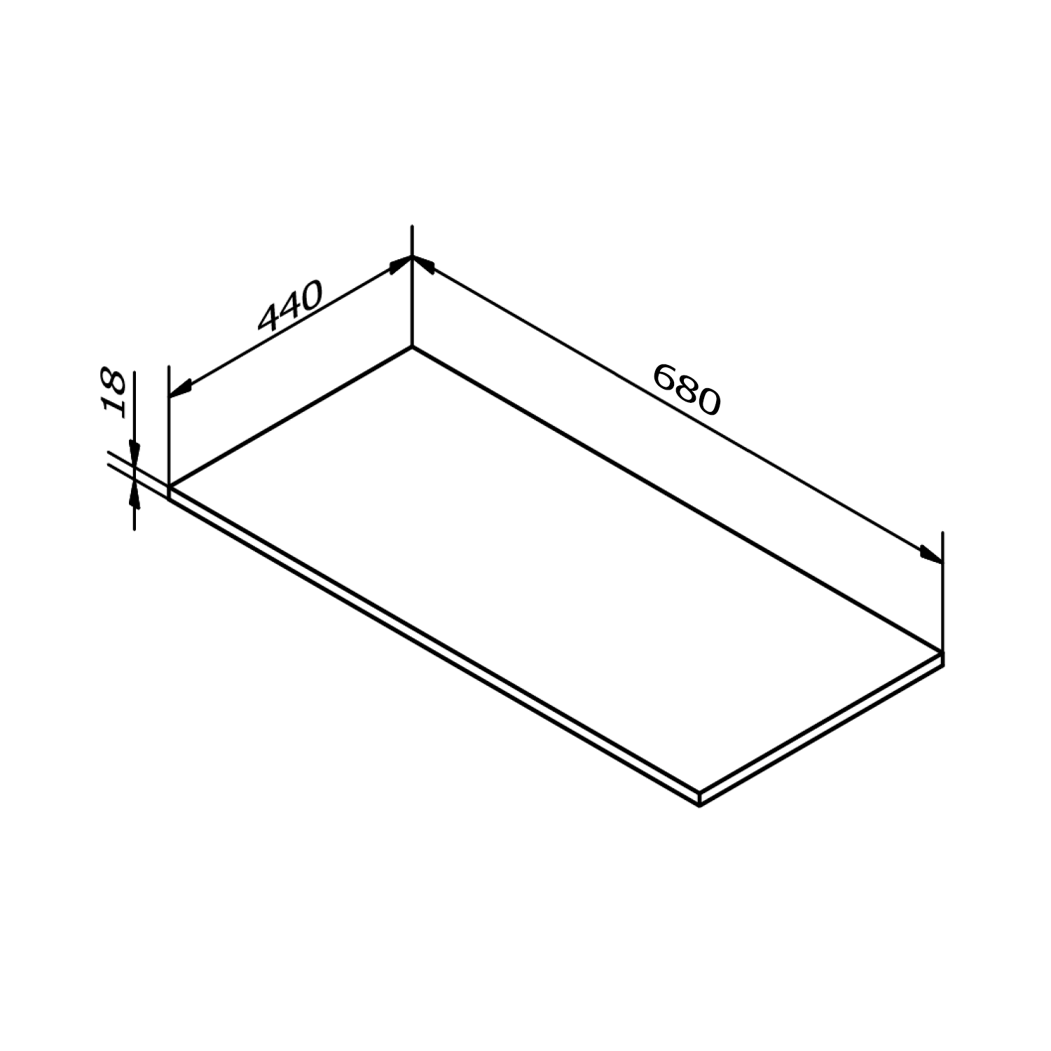 Topblad DTDL 680x18x440mm, Glans Wit
