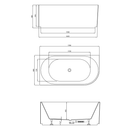 Aqualine Tibera Half Vrijstaand Bad Met Strip Front Links 170x80 cm Acryl Wit maattekening