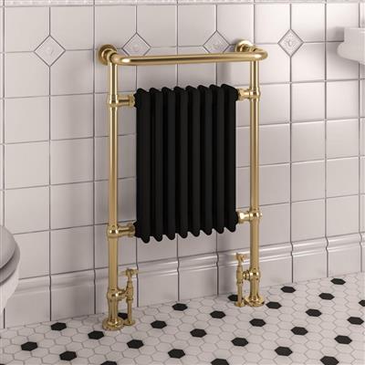 Isbourne Retro Handdoekradiator 94 x 60 cm Geborsteld Messing / Mat Zwart