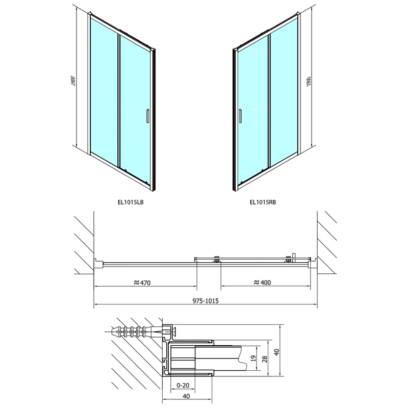 Douche Schuifdeur Easy Mat Zwart 100x190 cm