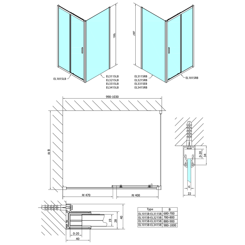 Douche Schuifdeur Easy Mat Zwart 100x190 cm