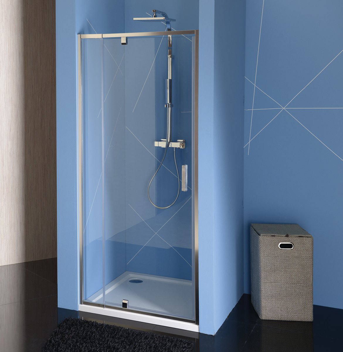 Polysan Easy Line Draaibare Douchedeur Met Vaste Wand 100 cm Helder Glas Chroom