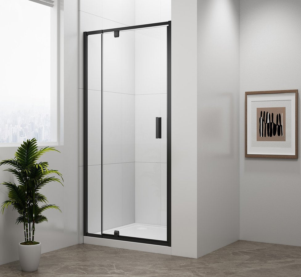 Polysan Easy Black Draaibare Douchedeur Met Vaste Wand 100 cm Helder Glas Mat Zwart