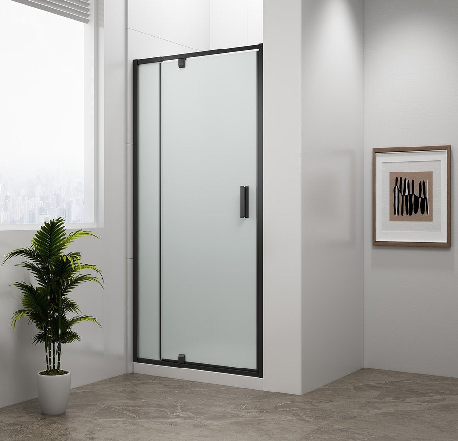 Polysan Easy Black Draaibare Douchedeur Met Vaste Wand 100 cm Mat Glas Mat Zwart
