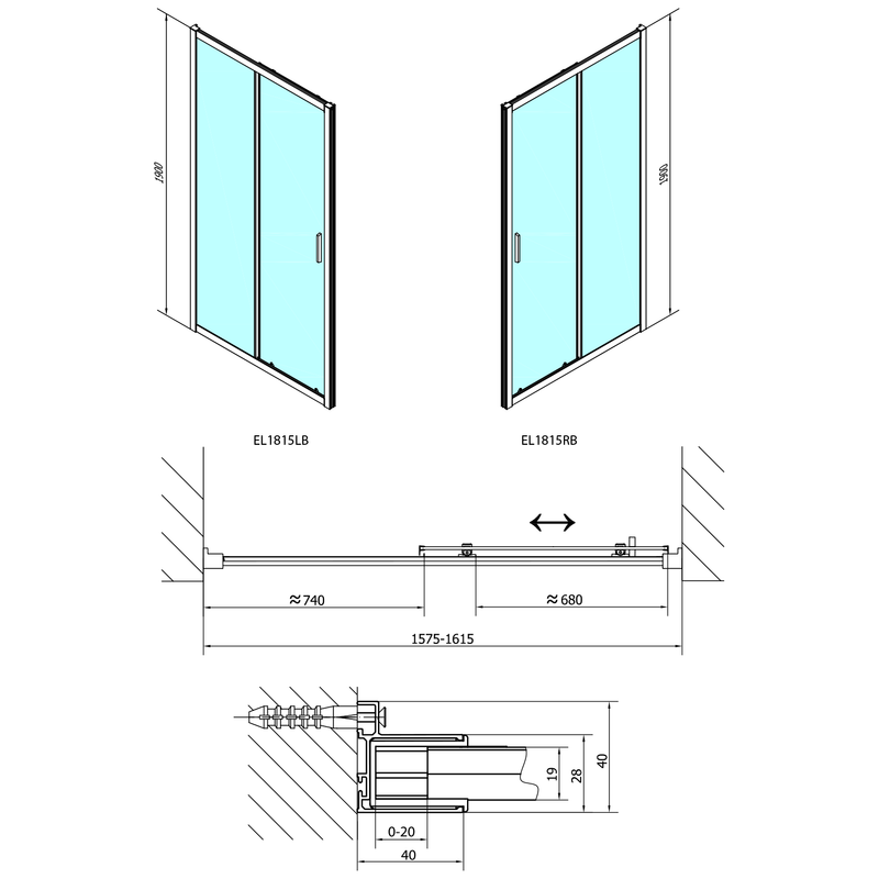 Douche Schuifdeur Easy Mat Zwart 160x190 cm