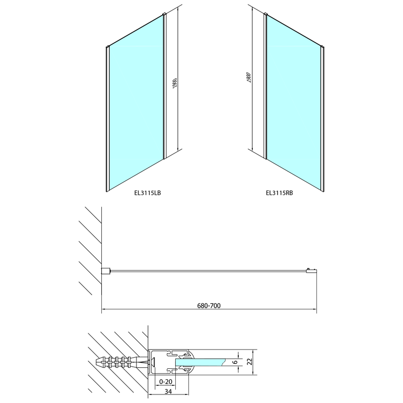 Zijwand Easy Mat Zwart 70x190 cm