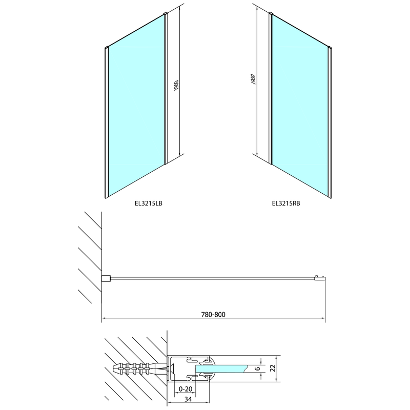 Zijwand Easy Mat Zwart 80x190 cm