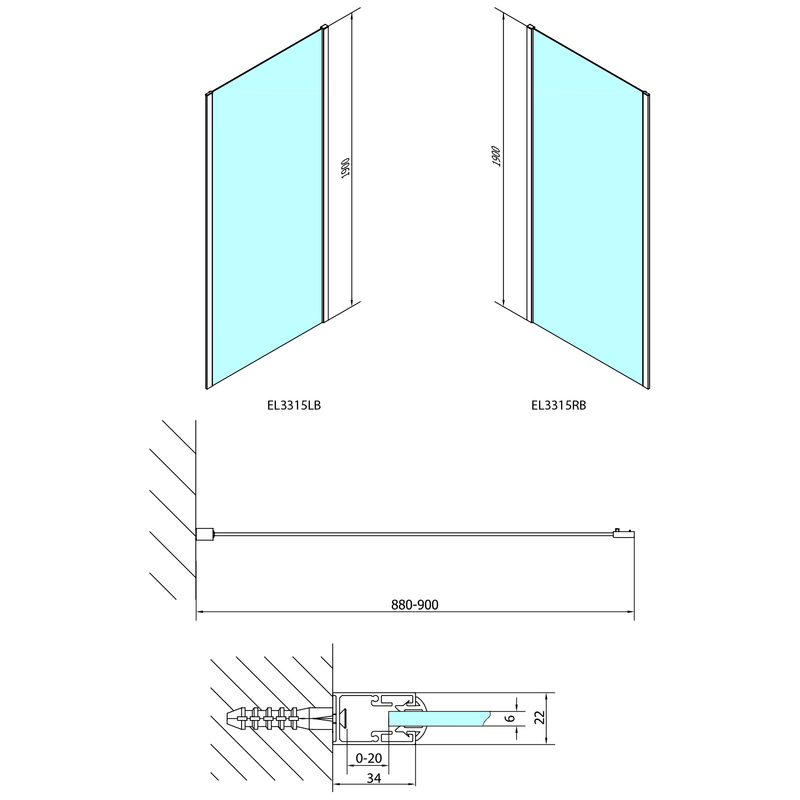 Zijwand Easy Mat Zwart 90x190 cm