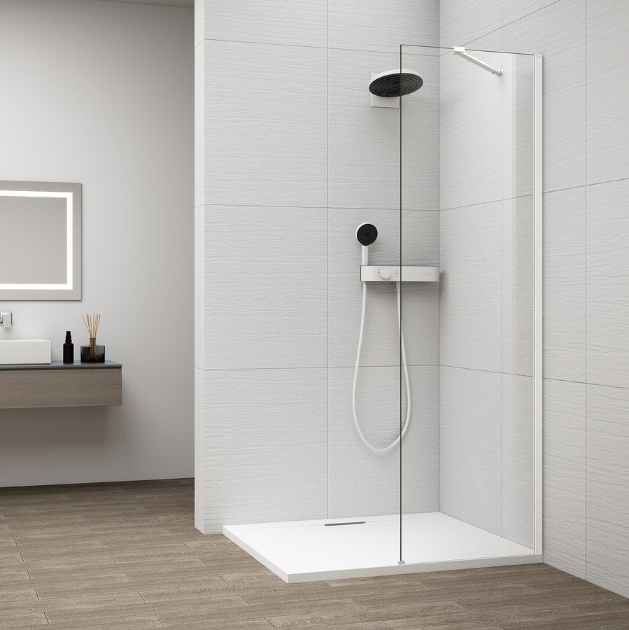 Inloopdouche Douchewand Esca 210x30 Cm Helder Glas Met Mat Wit Profiel