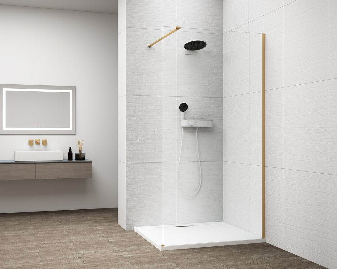 Inloopdouche Douchewand Esca 210x90 Cm Helder Glas Met Mat Goud Profiel