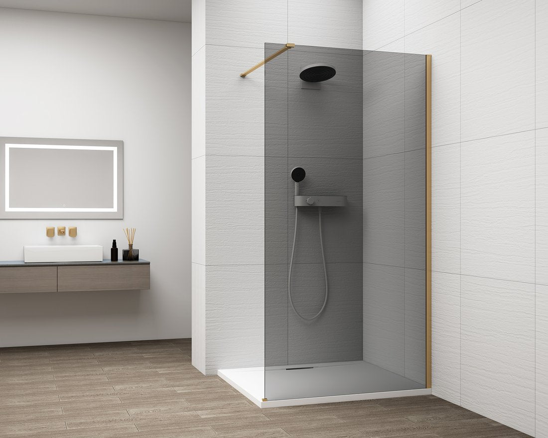 Inloopdouche Douchewand Esca 210x130 Cm Gerookt Glas Met Mat Goud Profiel