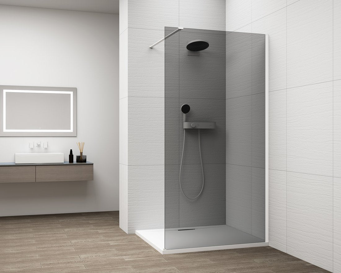 Inloopdouche Douchewand Esca 210x140 Cm Gerookt Glas Met Mat Wit Profiel