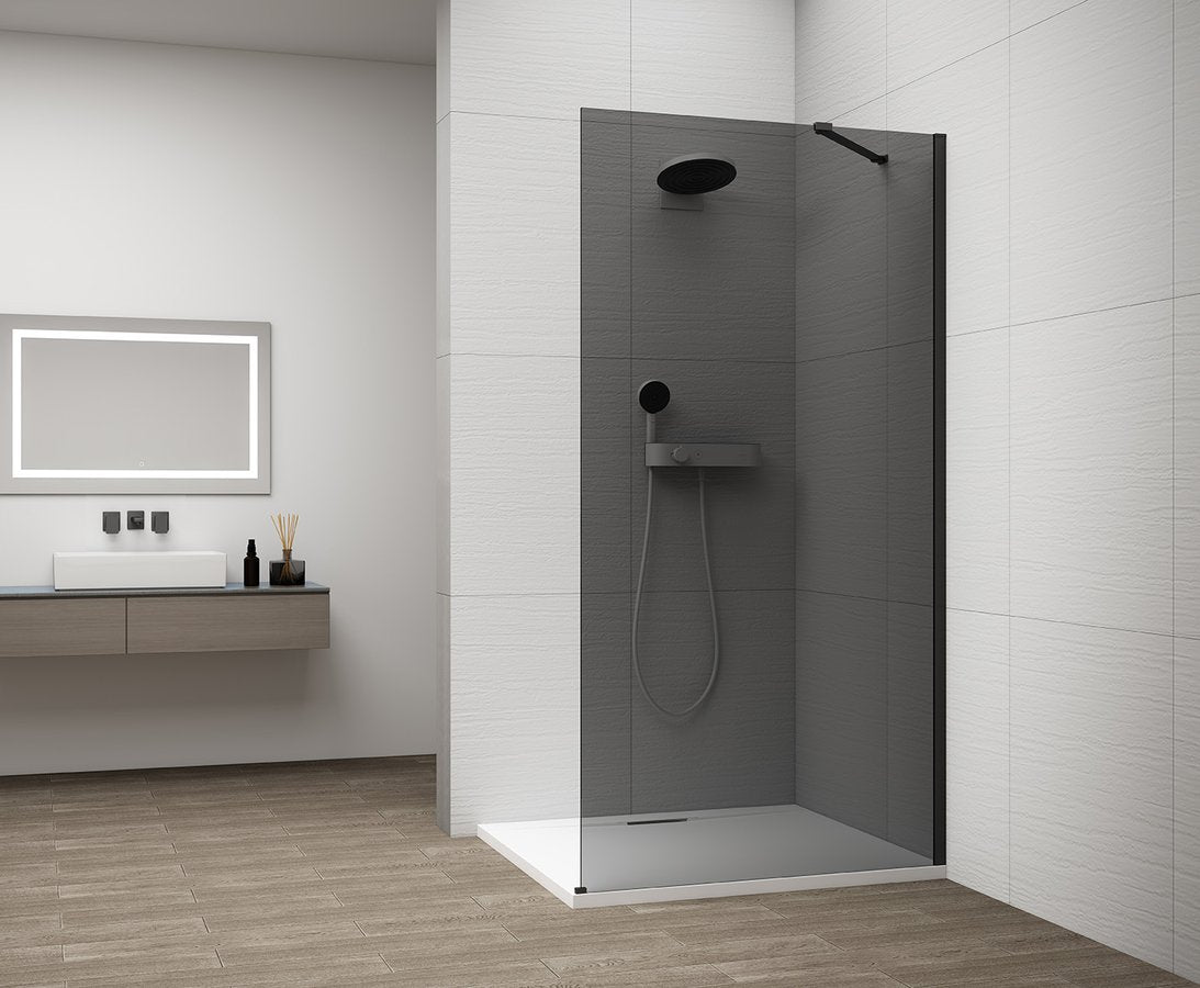 Inloopdouche Douchewand Esca 210x80 Cm Gerookt Glas Met Mat Zwart Profiel