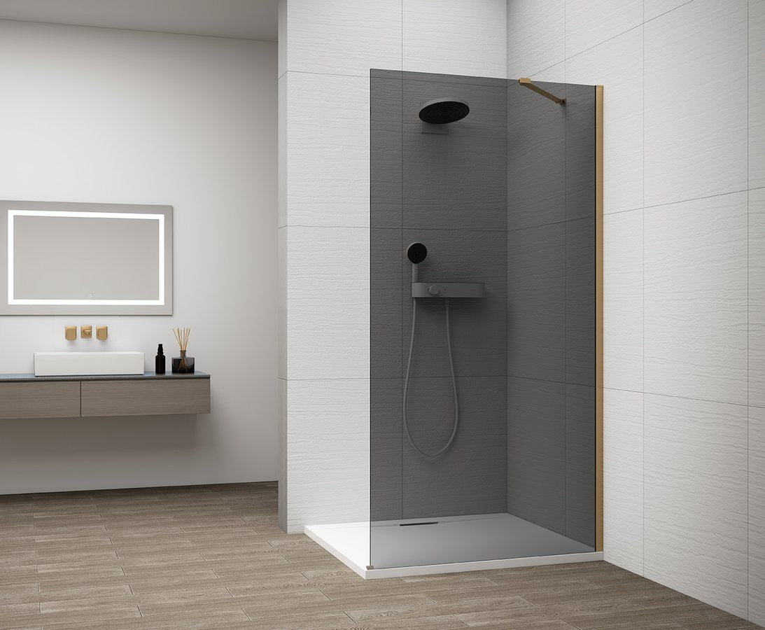 Inloopdouche Douchewand Esca 210x90 Cm Gerookt Glas Met Mat Goud Profiel