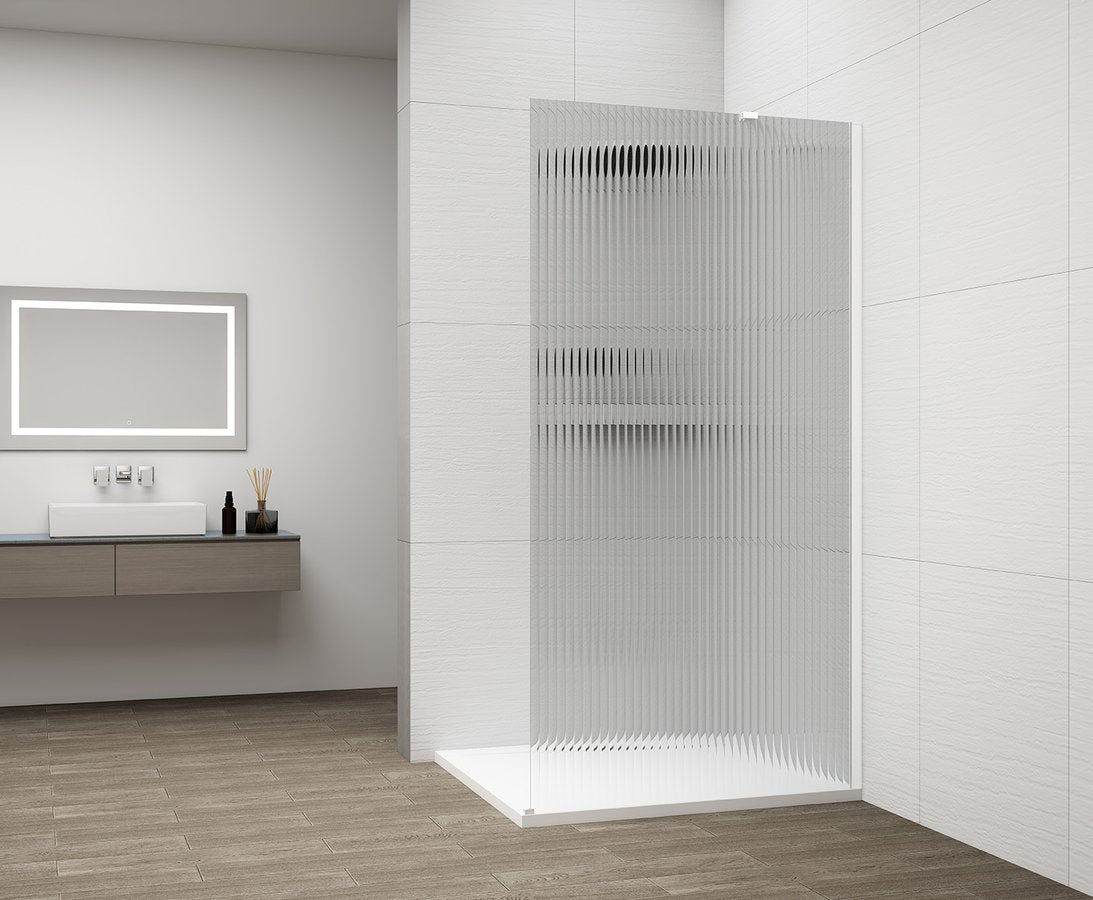 Inloopdouche Douchewand Esca 210x120 Cm Geribbeld Glas Met Mat Wit Profiel