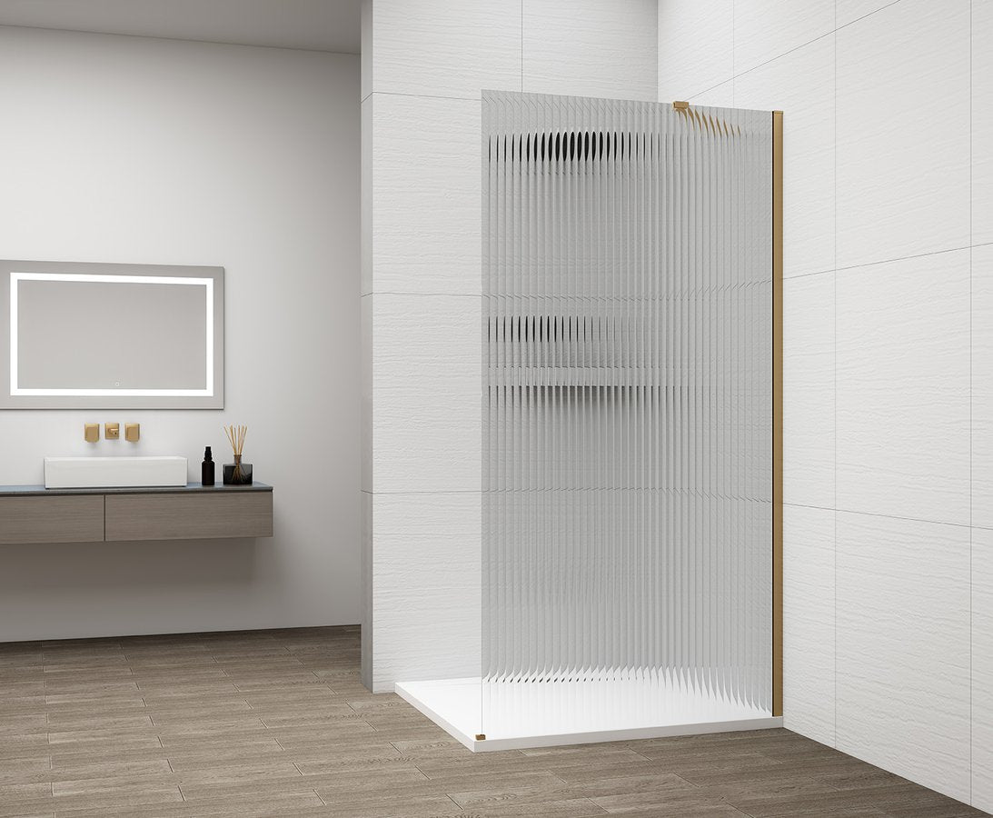 Inloopdouche Douchewand Esca 210x70 Cm Geribbeld Glas Met Mat Goud Profiel
