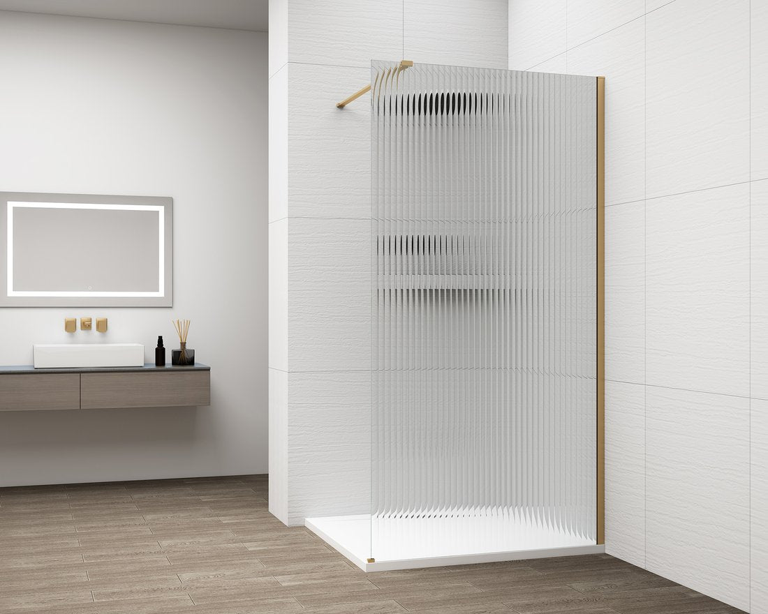 Inloopdouche Douchewand Esca 210x70 Cm Geribbeld Glas Met Mat Goud Profiel