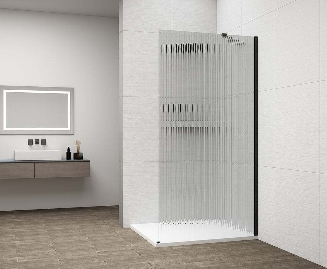 Inloopdouche Douchewand Esca 210x80 Cm Geribbeld Glas Met Mat Zwart Profiel