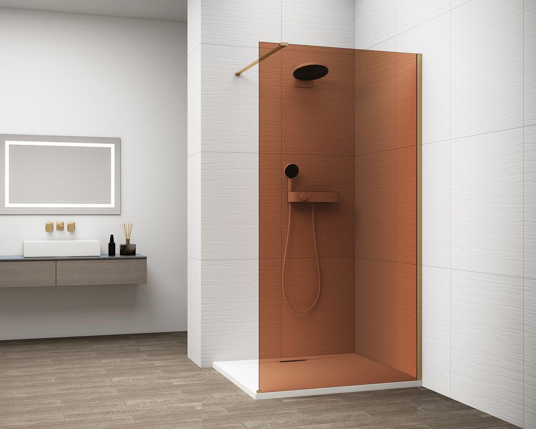 Inloopdouche Douchewand Esca 210x110 Cm Bruin Glas Met Mat Goud Profiel