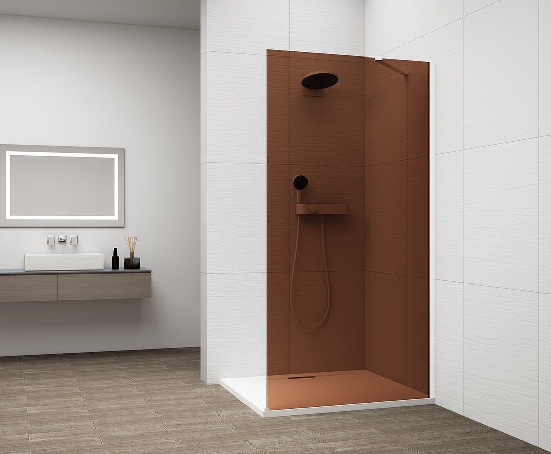 Inloopdouche Douchewand Esca 210x70 Cm Bruin Glas Met Mat Wit Profiel