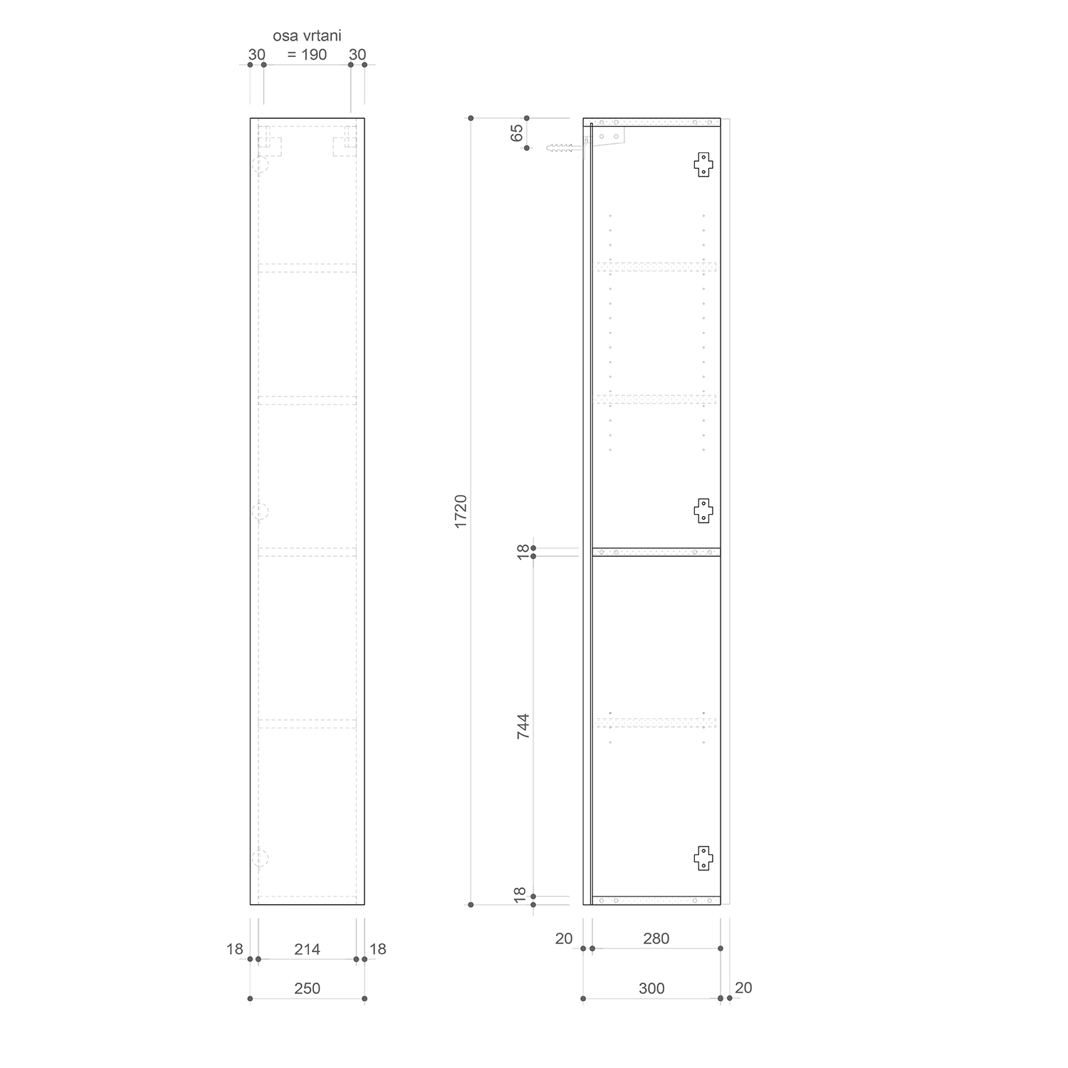 Espace kolomkast 25x32x172 1 Deur Links/rechts Glans Wit