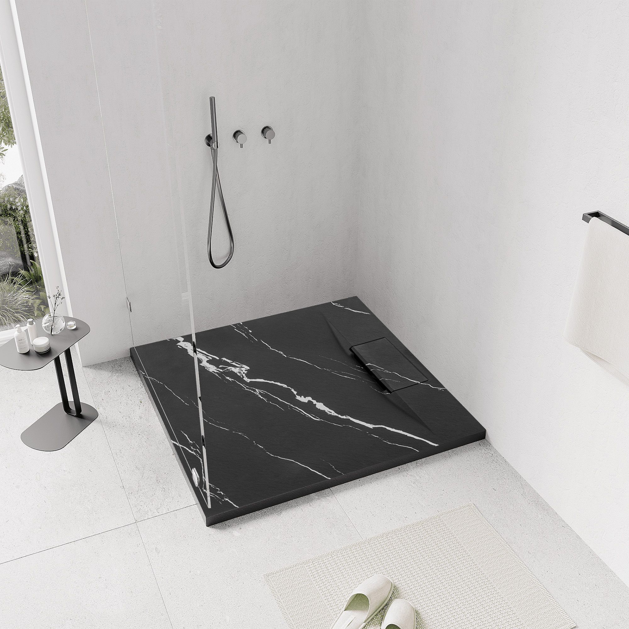 Douchebak Rea Bazalt CARRARA Zwart 90 x 90