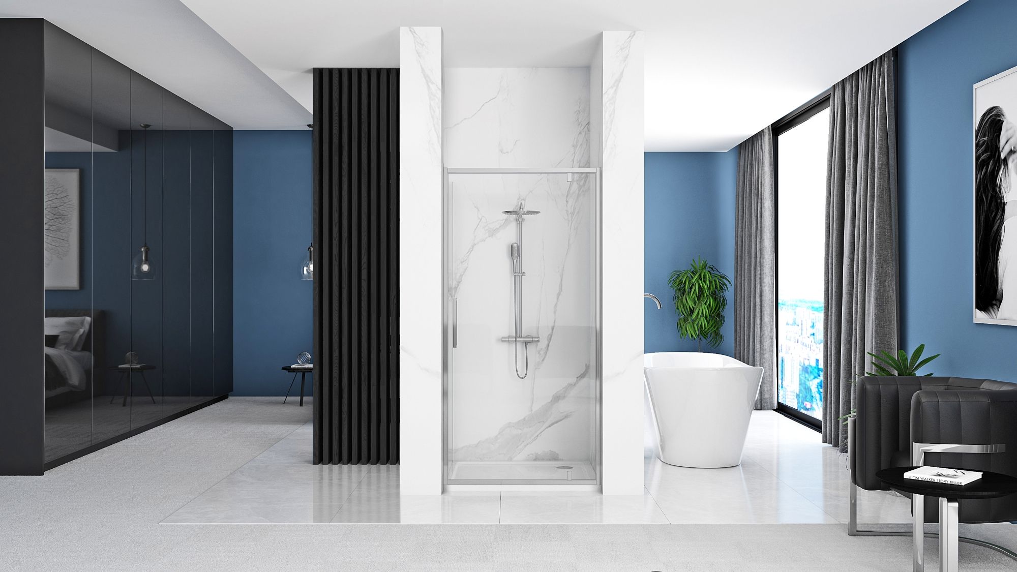 Detail van douchedeur Rea Rapid Swing Chroom