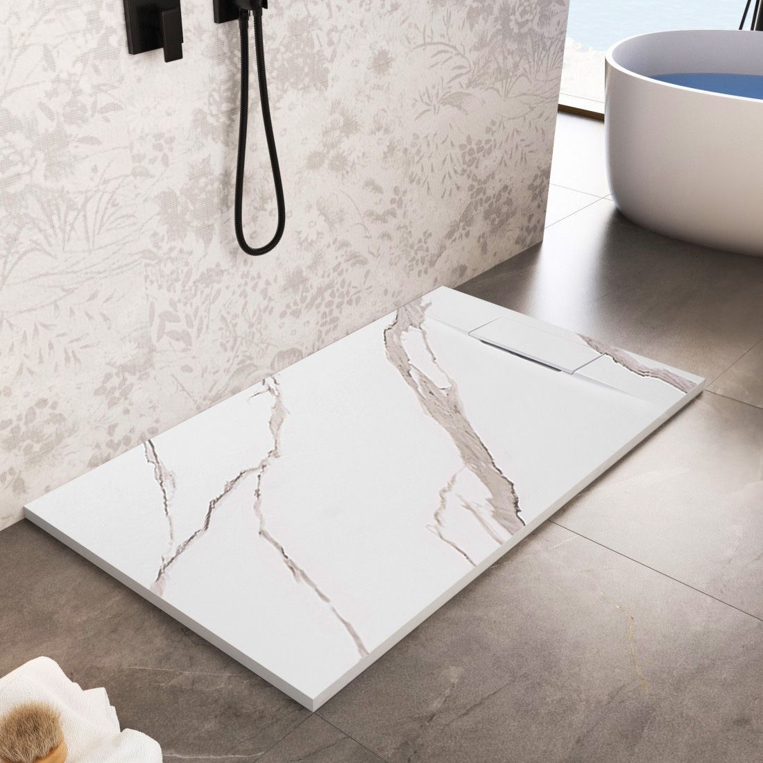 Douchebak Rea Bazalt CARRARA Wit 90 x 120