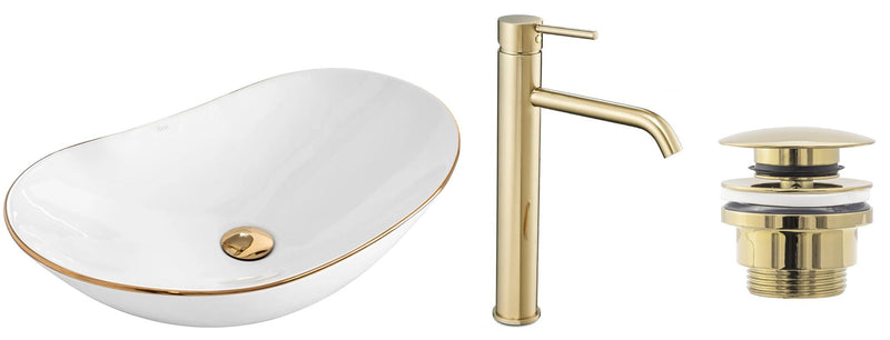 Wastafel Royal gold edge + kraan Lungo Gold High + universele plug gold - View 9