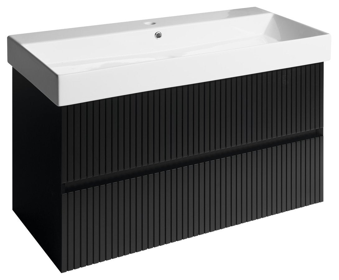 Sapho Filena Wastafelonderkast 95 X 43 X 51,5 Cm Zwart Geribbeld - afbeelding 1