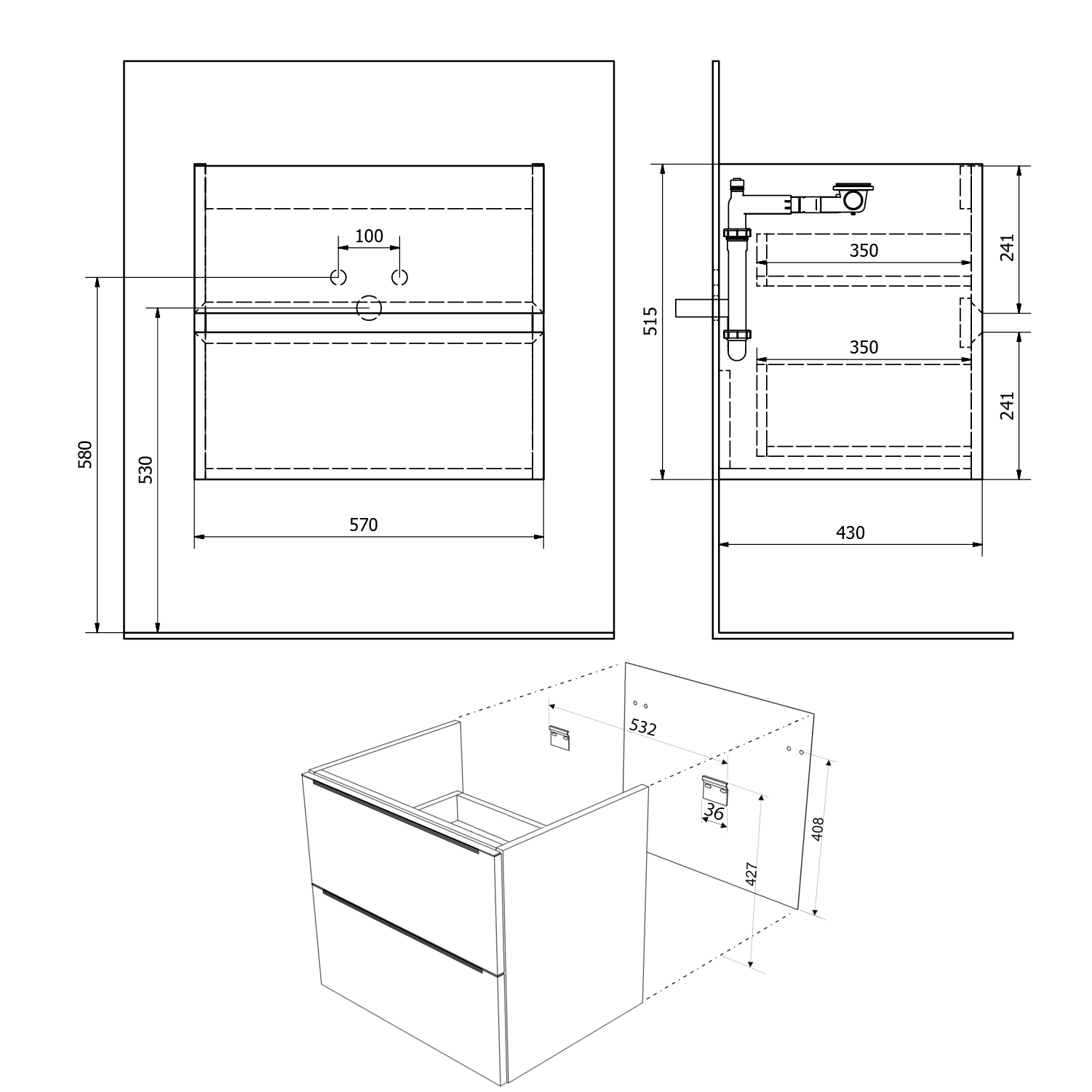 Sapho Filena Wastafelonderkast 57 X 43 X 51,5 Cm Mat Wit - afbeelding 7