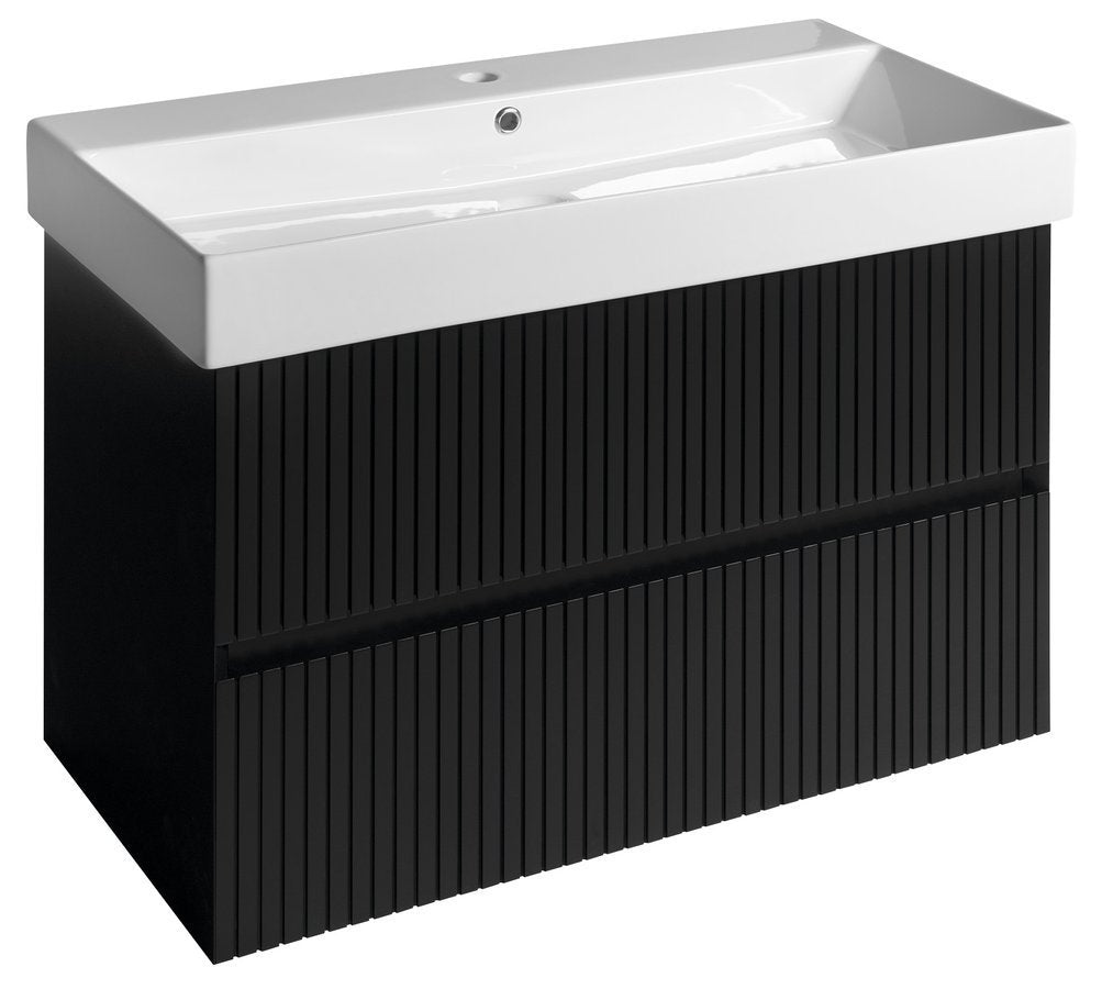 Sapho Filena Wastafelonderkast 82 X 43 X 51,5 Cm Zwart Geribbeld - afbeelding 1