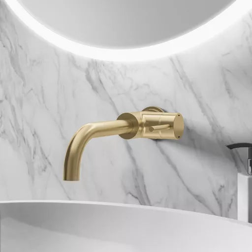 Eastbrook Meriden Wand Wastafelkraan Met Gebogen Uitloop Geborsteld Brons