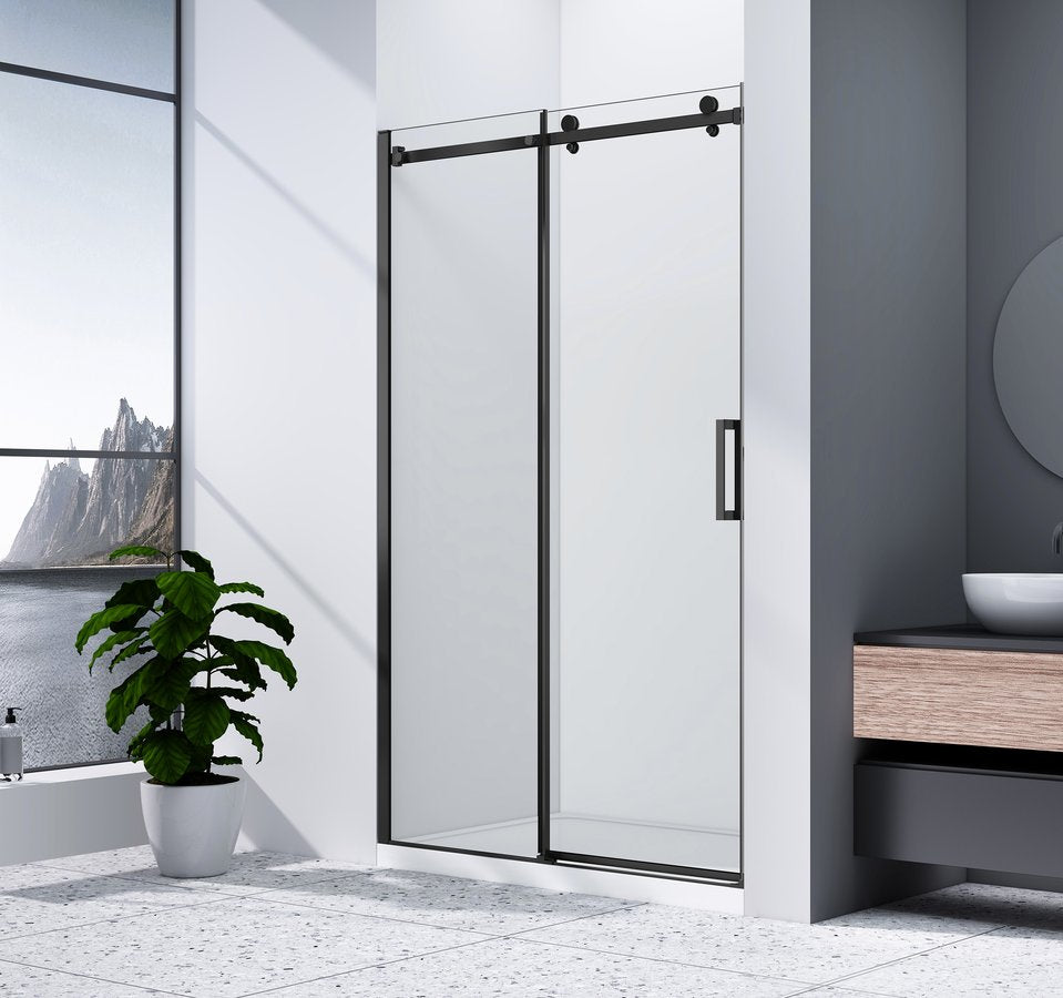 Dragon Black Nis Schuifdeur 1600mm, Helder Glas, Mat Zwart profiel