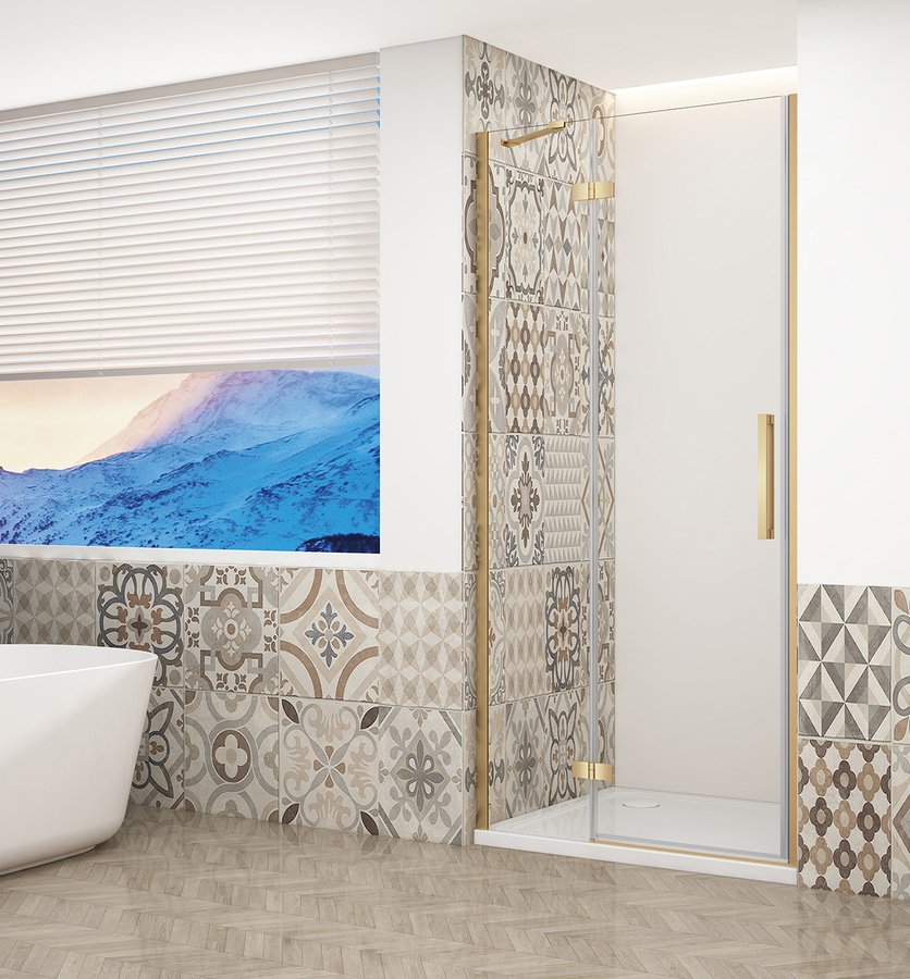 Trinity Mat Goud Douchedeur Helder Glas 110 Cm Links