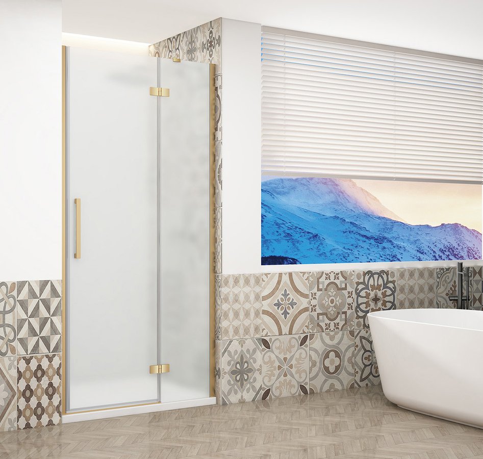Trinity Mat Goud Douchedeur Mat Glas 80 Cm Rechts