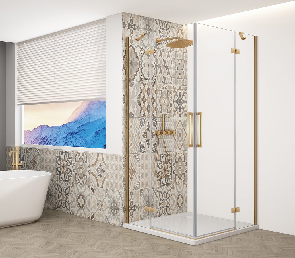 Trinity Mat Goud Douchecabine Hoekinstap Helder Glas 120 X 100 Cm