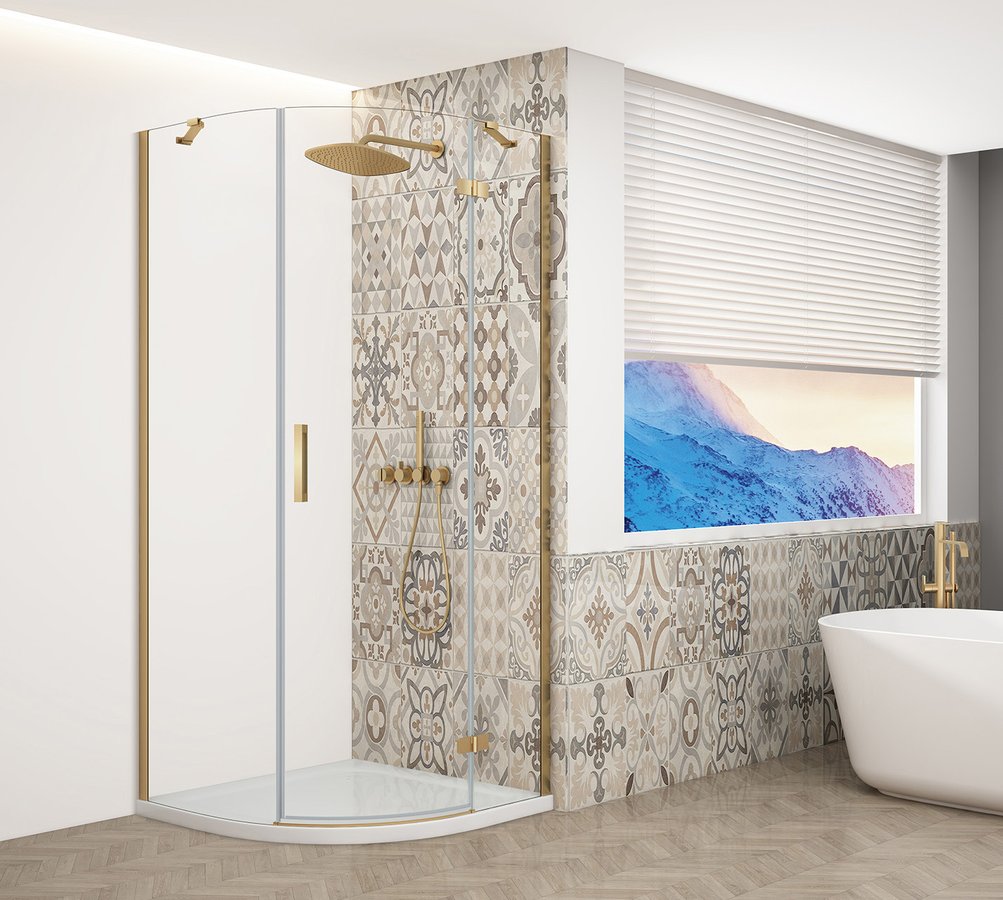 Trinity Mat Goud Kwartronde Douchecabine Helder Glas 90 X 90 Cm Rechts