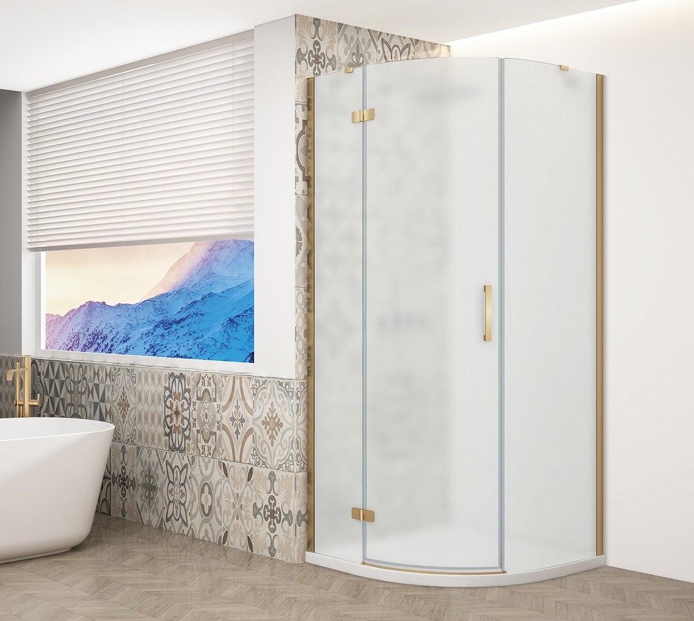 Trinity Mat Goud Kwartronde Douchecabine Mat Glas 90 X 90 Cm Links