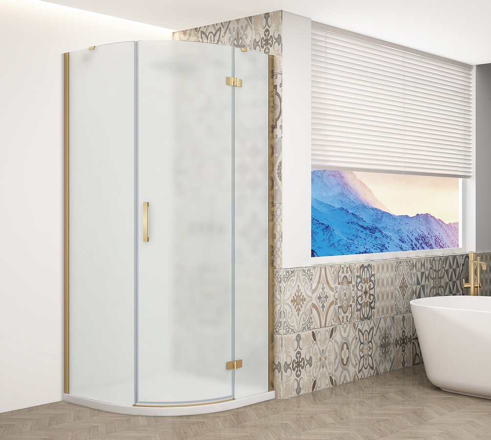 Trinity Mat Goud Kwartronde Douchecabine Mat Glas 90 X 90 Cm Rechts