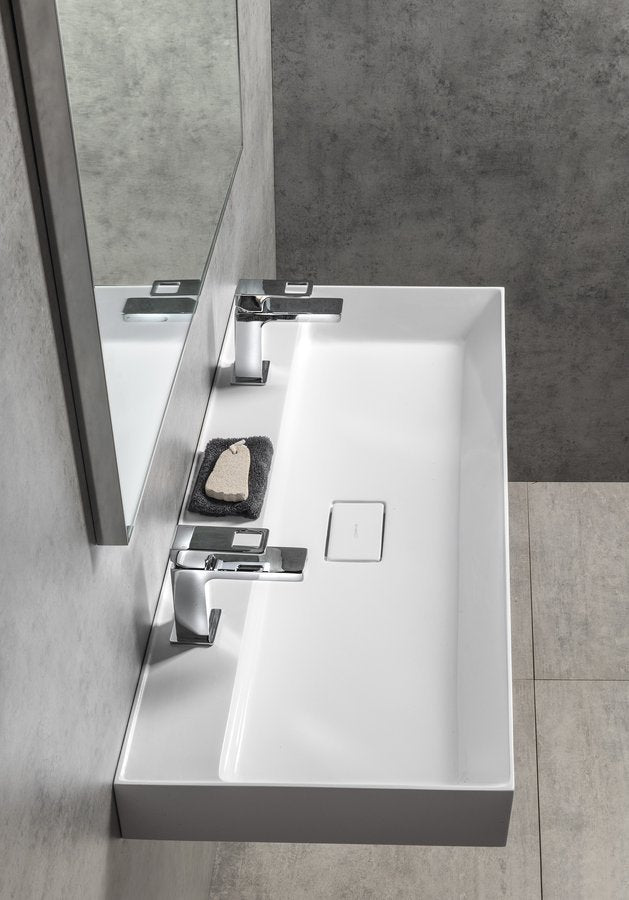 Sapho Godiva Dubbele Cast Marble Meubelwastafel 96 X 44 X 11 Cm Wit - afbeelding 6
