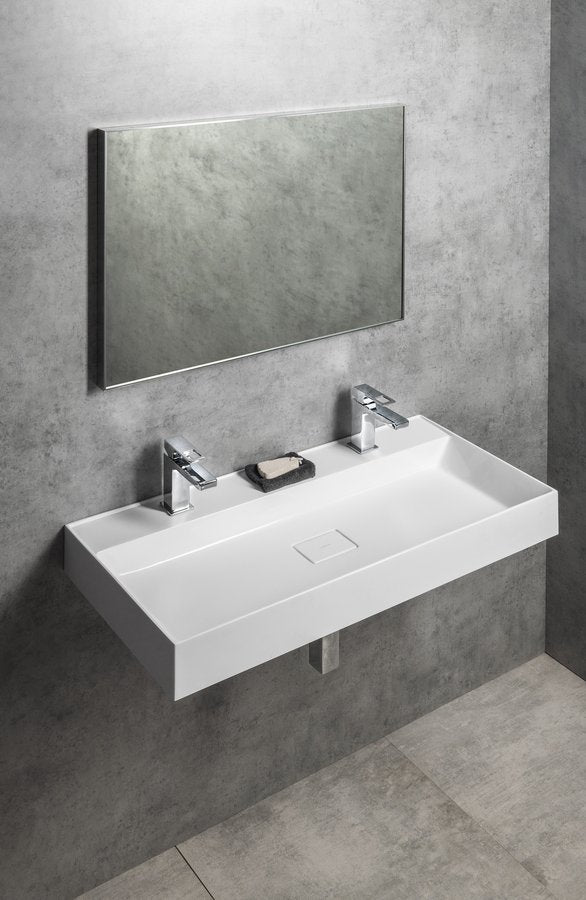 Sapho Godiva Dubbele Cast Marble Meubelwastafel 96 X 44 X 11 Cm Wit - afbeelding 7