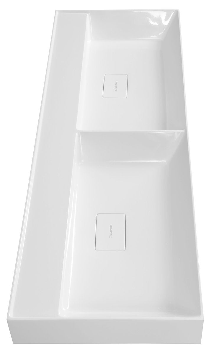 Sapho Godiva Dubbele Cast Marble Meubelwastafel 119 X 44 X 11 Cm Wit Zonder Kraangat - afbeelding 5