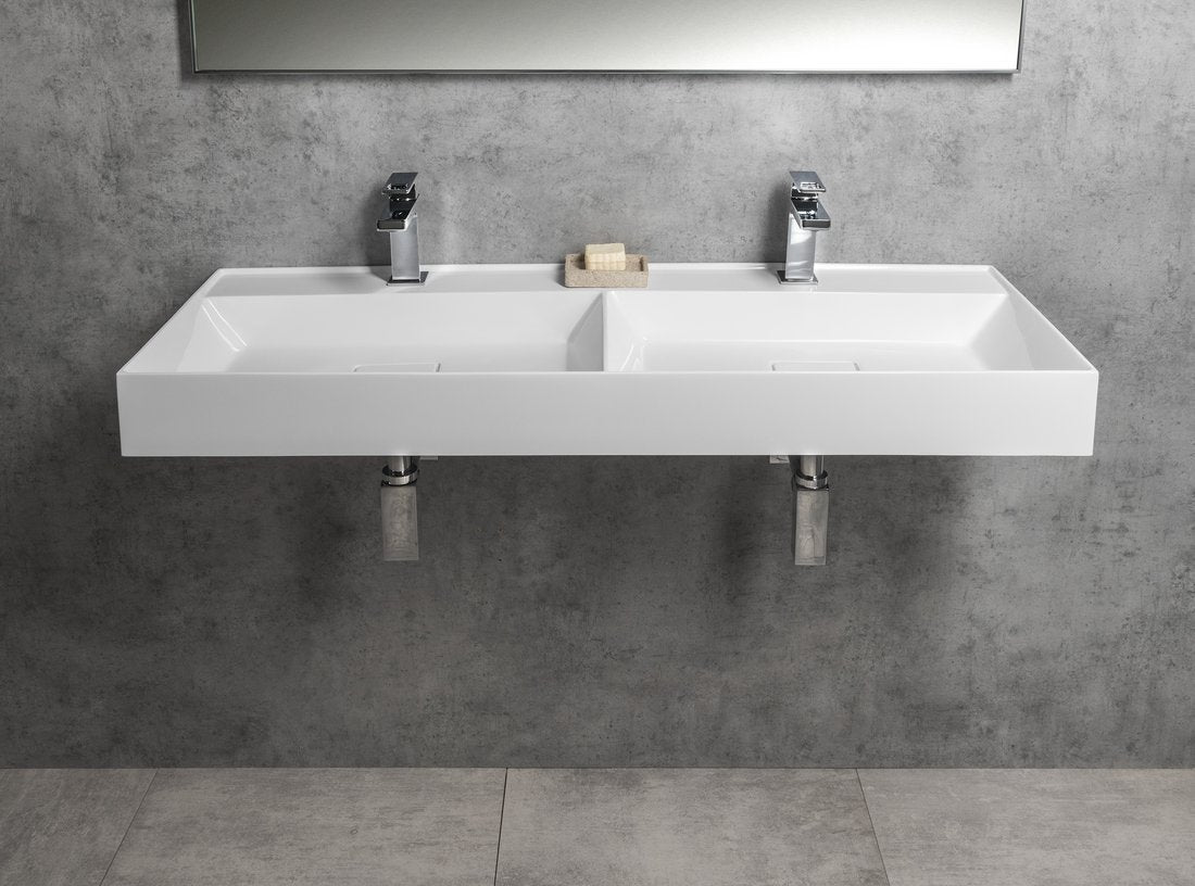 Sapho Godiva Dubbele Cast Marble Meubelwastafel 119 X 44 X 11 Cm Wit - afbeelding 5